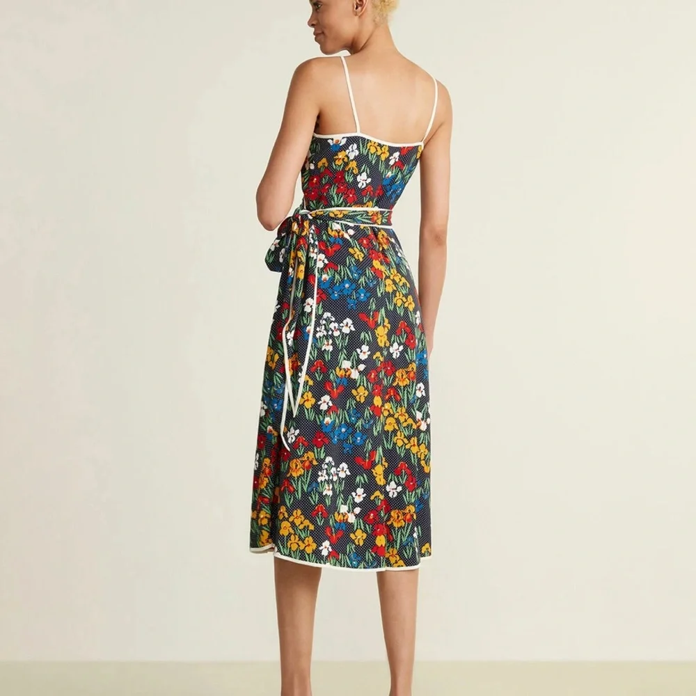 TORY BURCH Blue Floral Grotto Wrap Dress US 6